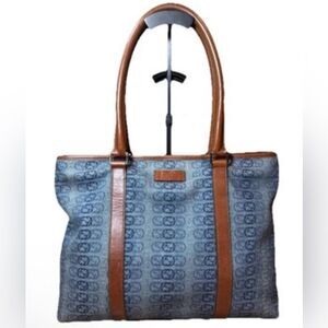 GUCCI Blue GG Monogram Denim Joy Tote Bag Large Auth